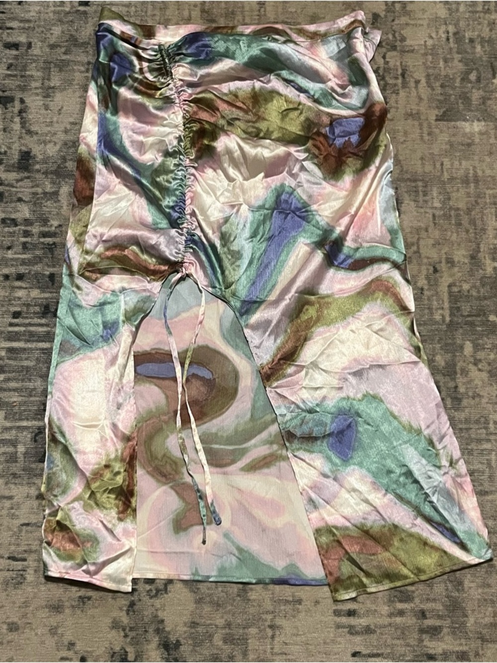 Future Collective Satin Abstract Midi Skirt Size 12 Y2K Slit